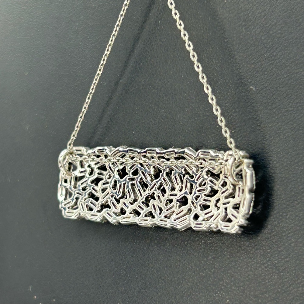 Silver Baguette Cluster Bar Pendant Necklace | CZ Sparkle | Elegant Minimalist - Picture 9 of 10